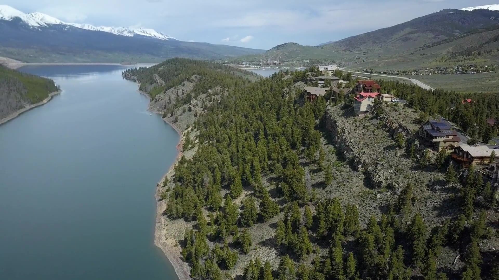 Aerial view of Lake Dillon and the Tenmile Range in Summit County